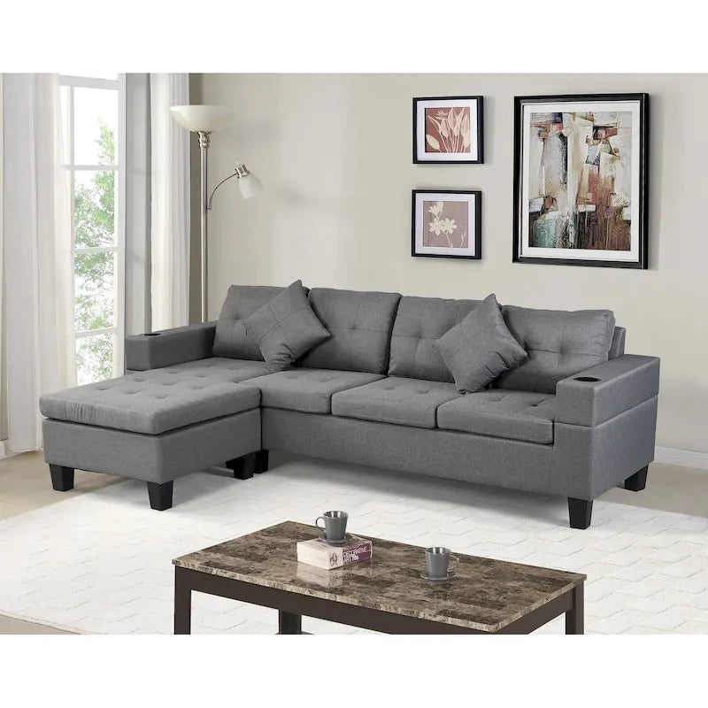 Modern 4-Seat L-Shaped Sectional Sofa with Lounge Chaise
