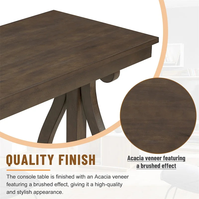 Console Table with Curved Legs and Open Shelf - Acacia Brown