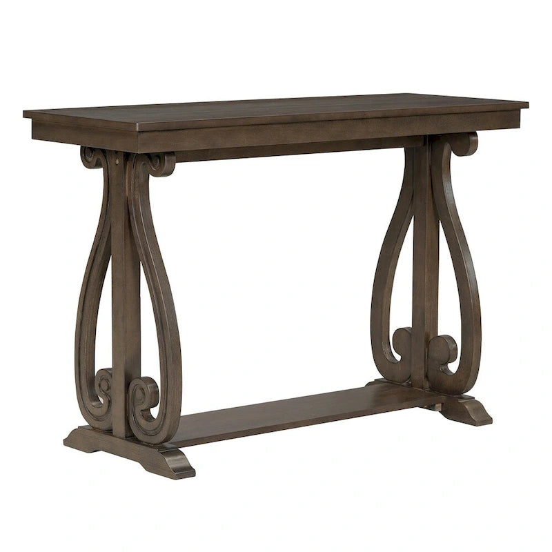 Console Table with Curved Legs and Open Shelf - Acacia Brown