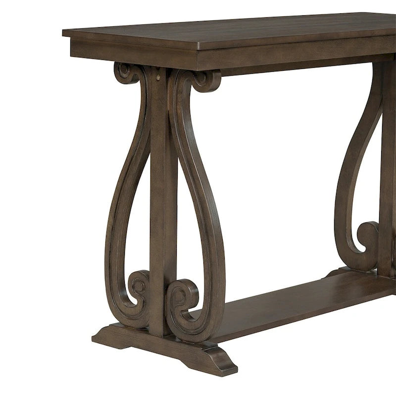 Console Table with Curved Legs and Open Shelf - Acacia Brown