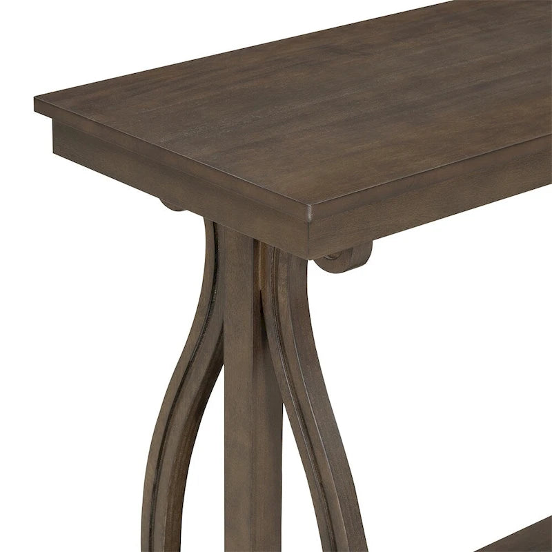 Console Table with Curved Legs and Open Shelf - Acacia Brown