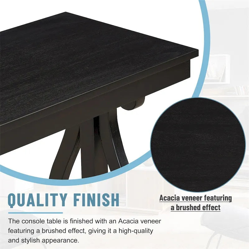 Console Table with Curved Legs and Open Shelf - Acacia Brown