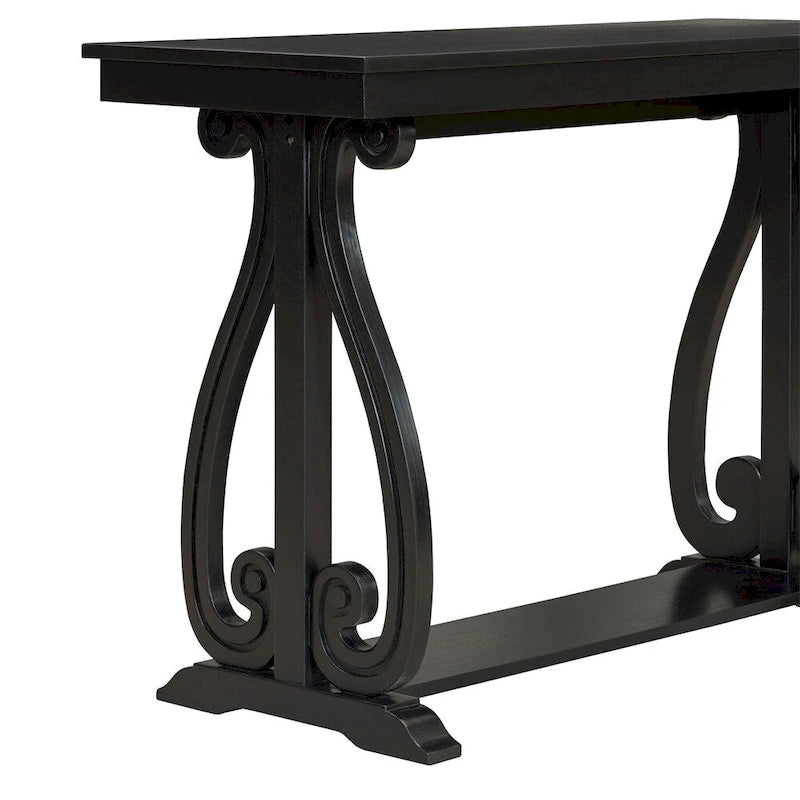 Console Table with Curved Legs and Open Shelf - Acacia Brown
