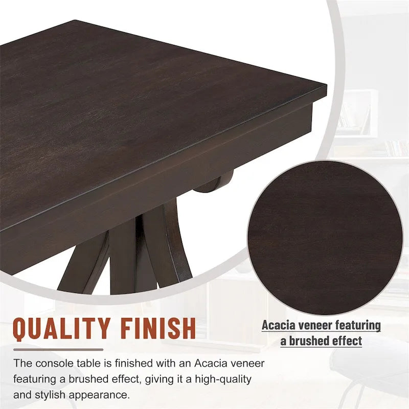 Console Table with Curved Legs and Open Shelf - Acacia Brown