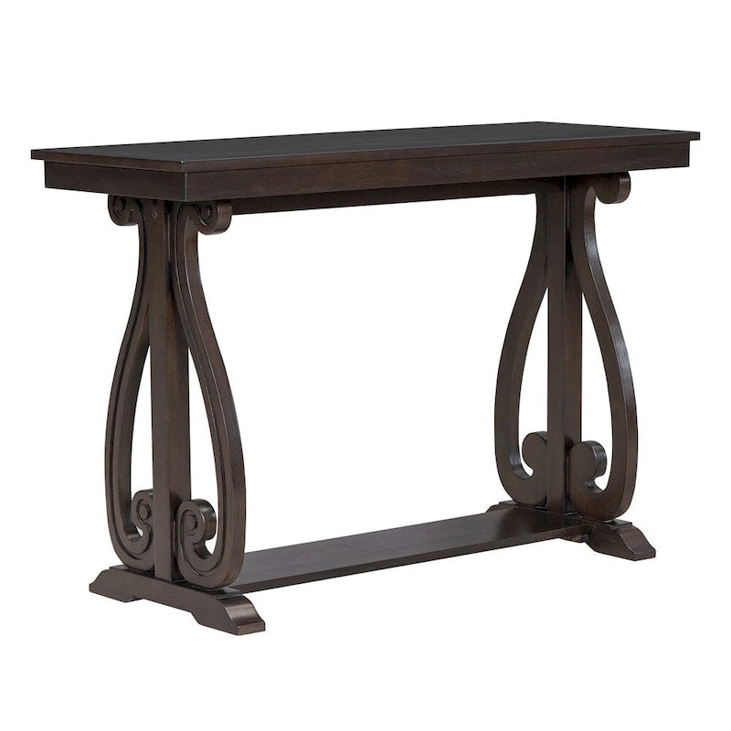 Console Table with Curved Legs and Open Shelf - Acacia Brown