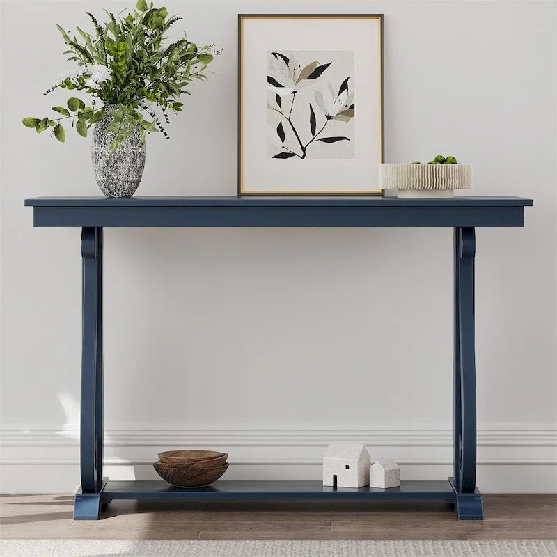 Console Table with Curved Legs and Open Shelf - Acacia Brown