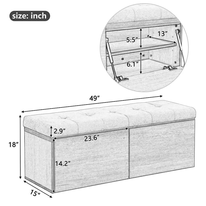 49 Entryway Shoe Storage Bench with Double Doors & Padded Cushion,Space-Saving Ottoman