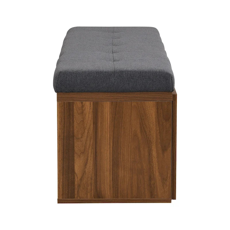 49 Entryway Shoe Storage Bench with Double Doors & Padded Cushion,Space-Saving Ottoman
