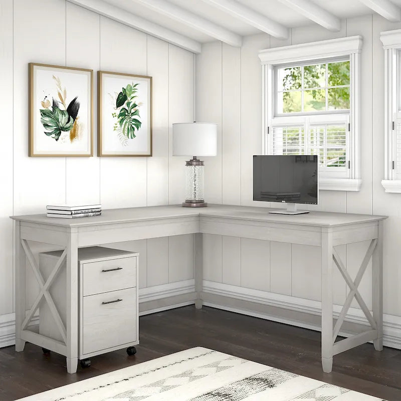 Key West 60W L Shaped Desk with Mobile File Cabinet by Bush Furniture
