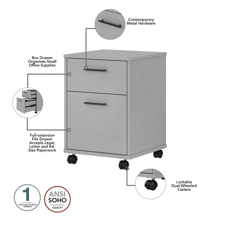 Key West 60W L Shaped Desk with Mobile File Cabinet by Bush Furniture