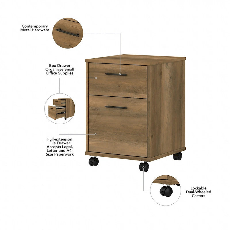 Key West 60W L Shaped Desk with Mobile File Cabinet by Bush Furniture