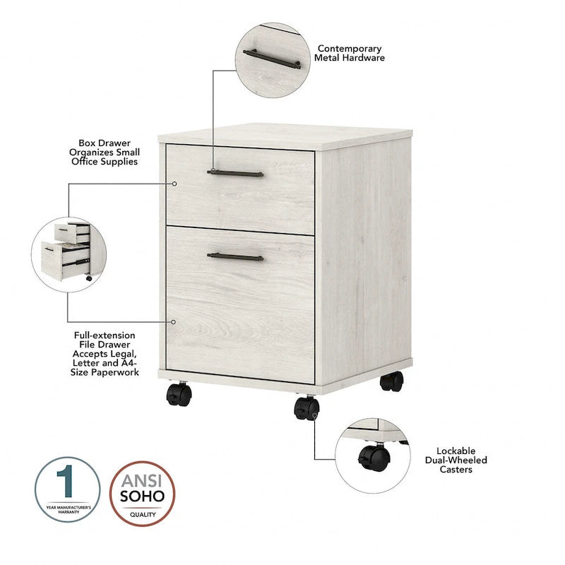 Key West 60W L Shaped Desk with Mobile File Cabinet by Bush Furniture