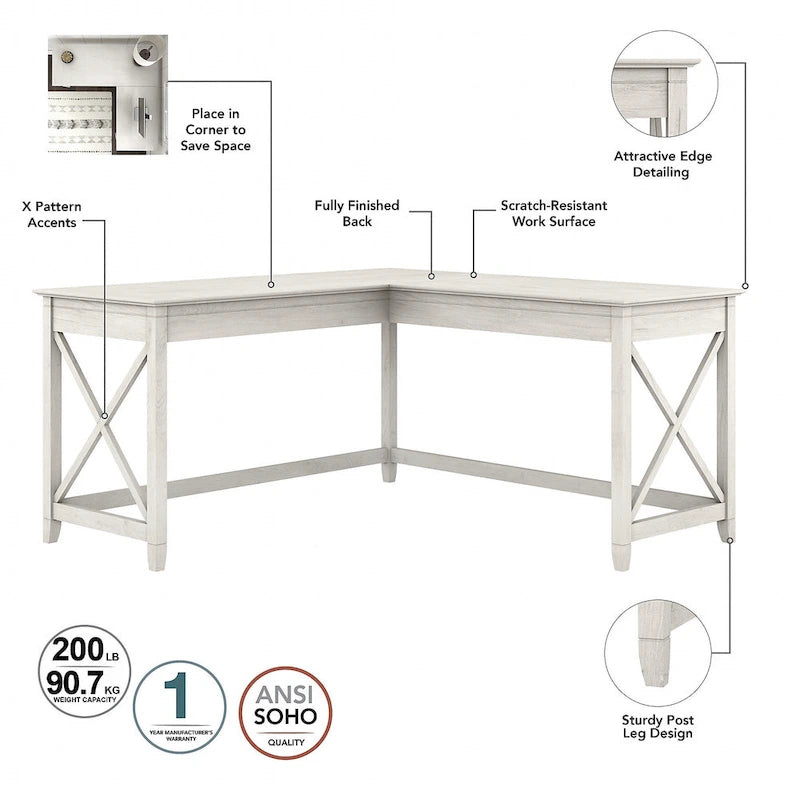 Key West 60W L Shaped Desk with Mobile File Cabinet by Bush Furniture