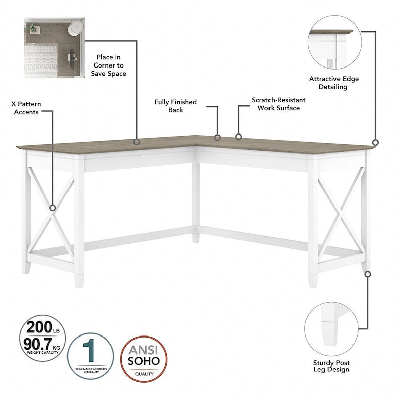Key West 60W L Shaped Desk with Mobile File Cabinet by Bush Furniture
