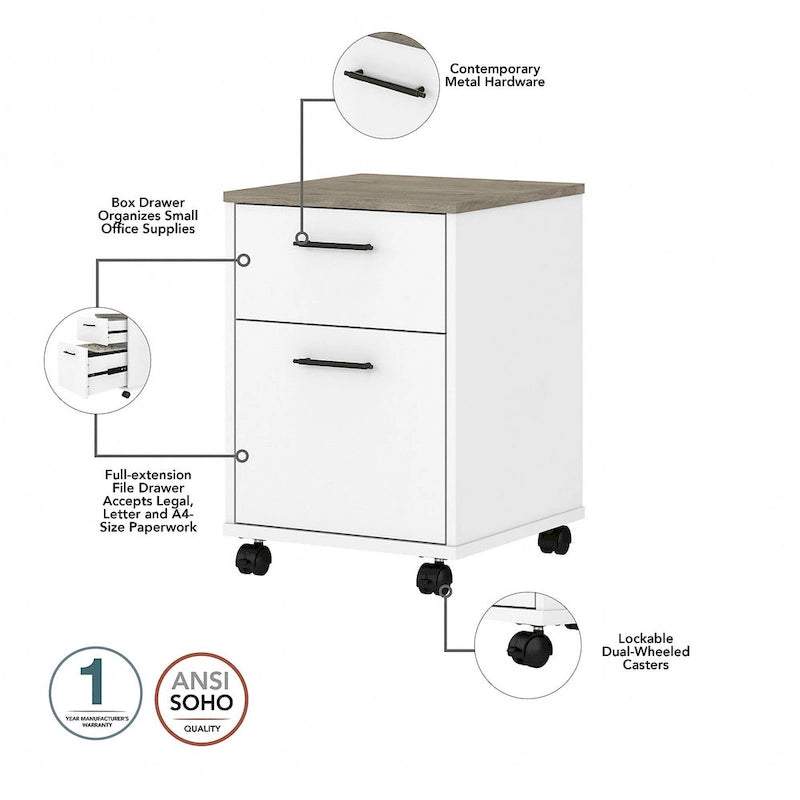Key West 60W L Shaped Desk with Mobile File Cabinet by Bush Furniture