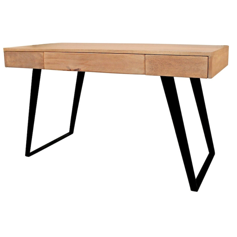 54 Natural and Black Mango Solid Wood Writing Desk With Three Drawers