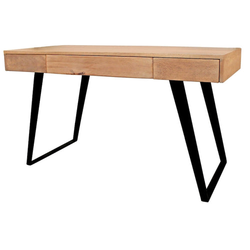 54 Natural and Black Mango Solid Wood Writing Desk With Three Drawers
