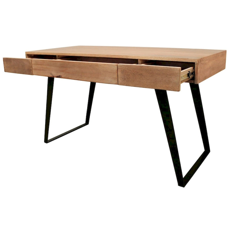 54 Natural and Black Mango Solid Wood Writing Desk With Three Drawers