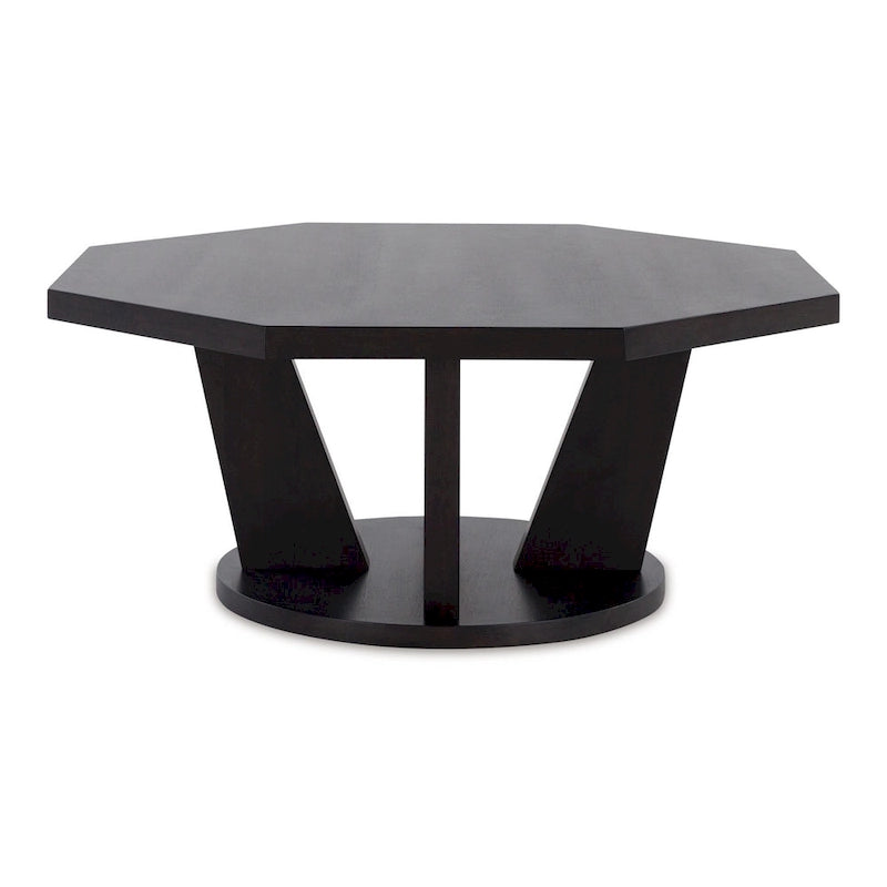 Chloe Cocktail Coffee Table, 40 Inch Octagon Espresso Brown Wood