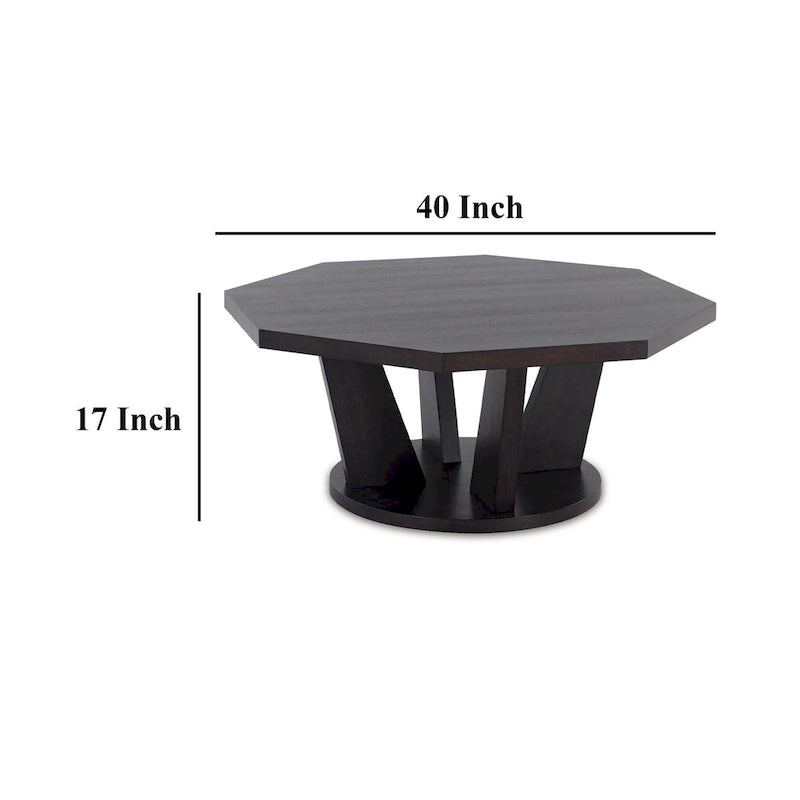 Chloe Cocktail Coffee Table, 40 Inch Octagon Espresso Brown Wood