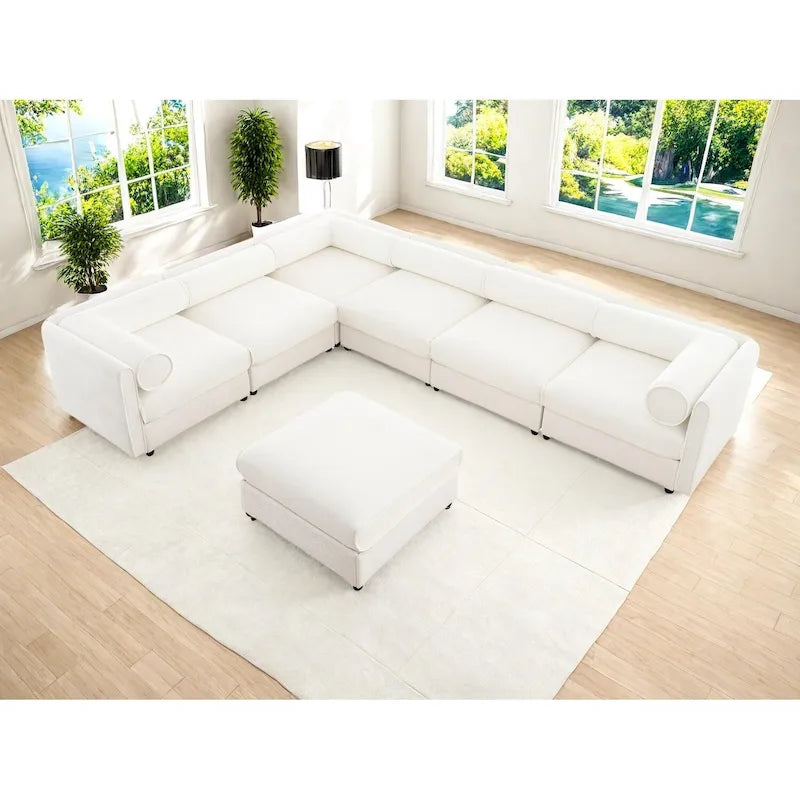 Oversized 7-Piece Chenille Upholstered L-Shaped Modular Sectional Sofa with Storage Seat, DIY Combination