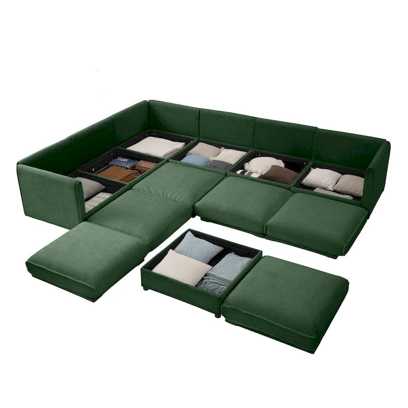 Oversized 7-Piece Chenille Upholstered L-Shaped Modular Sectional Sofa with Storage Seat, DIY Combination