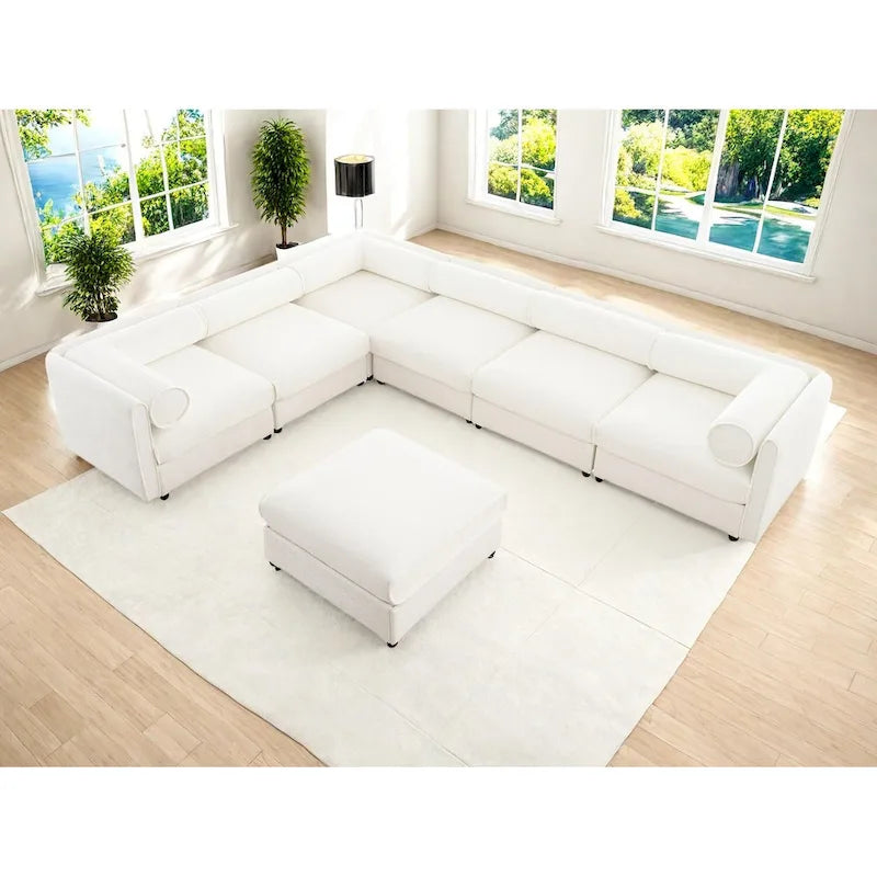 Oversized 7-Piece Chenille Upholstered L-Shaped Modular Sectional Sofa with Storage Seat, DIY Combination