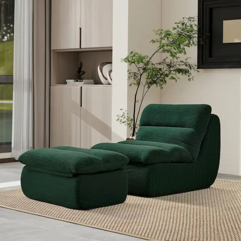 34 Modern Single Sofa Upholstered Sponge Couch with Ottoman for Small Space