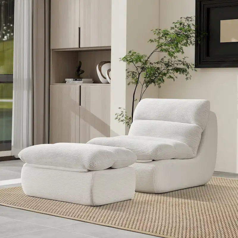 34 Modern Single Sofa Upholstered Sponge Couch with Ottoman for Small Space