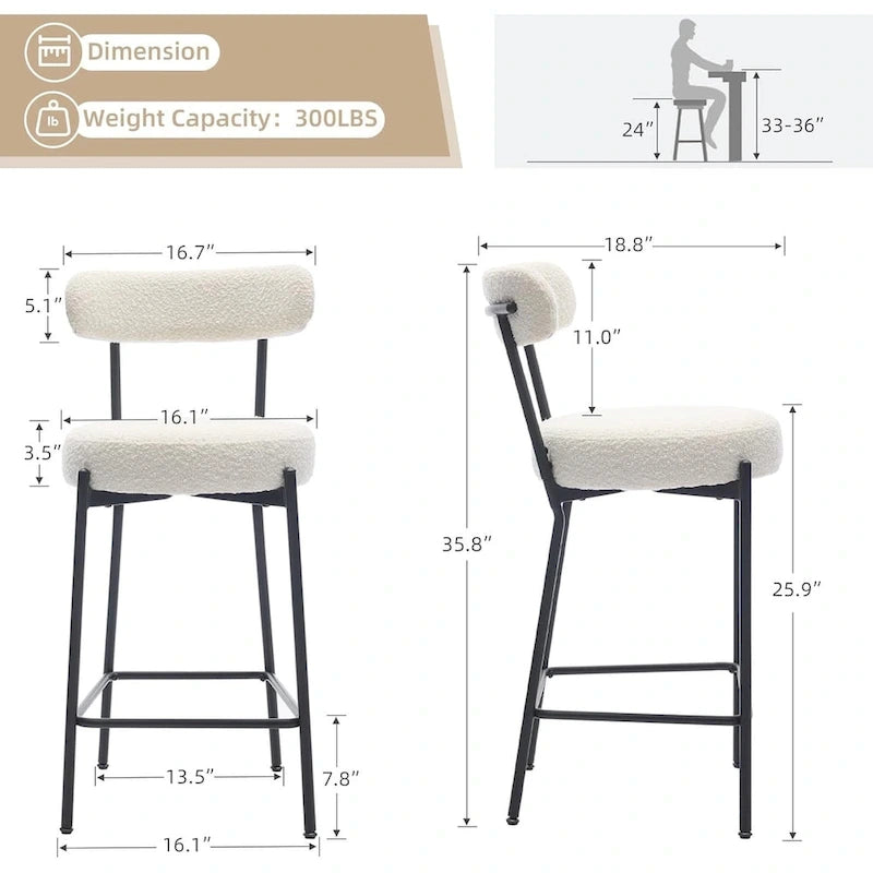 Bar Stools Set of 2, 30 Inch Upholstered Barstools
