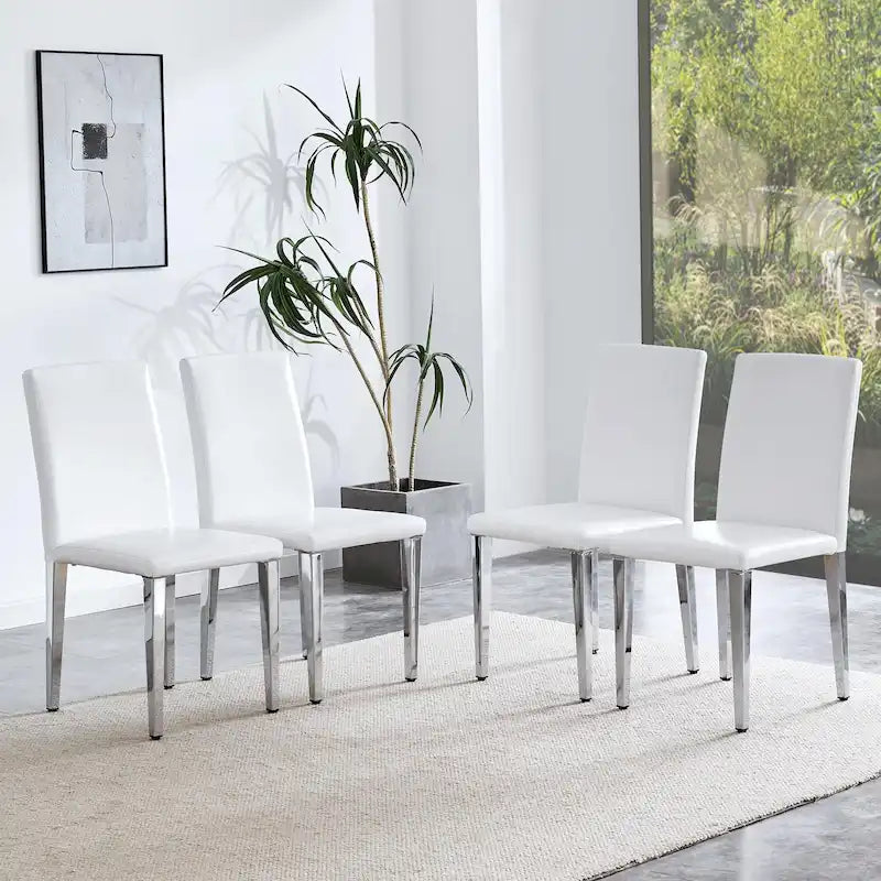 Dining Chairs Set of 4,Modern Kitchen & Dining Room Chairs,Faux Leather Cushion Seat Metal Legs