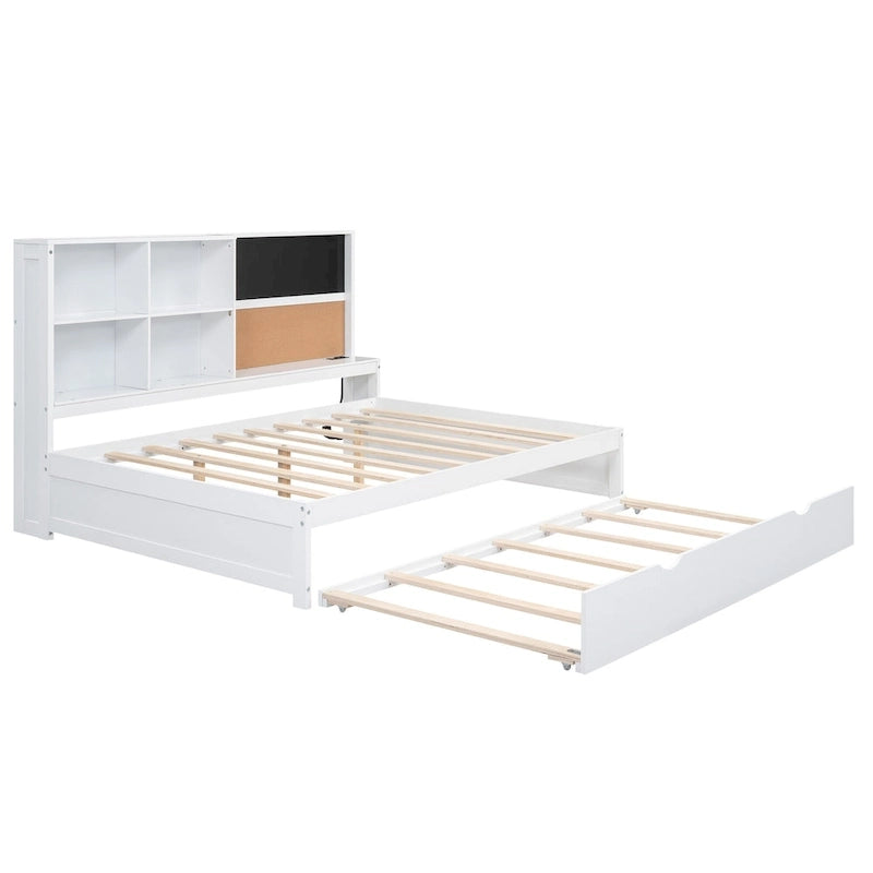 White Full Size Daybed with Trundle and Storage Shelves
