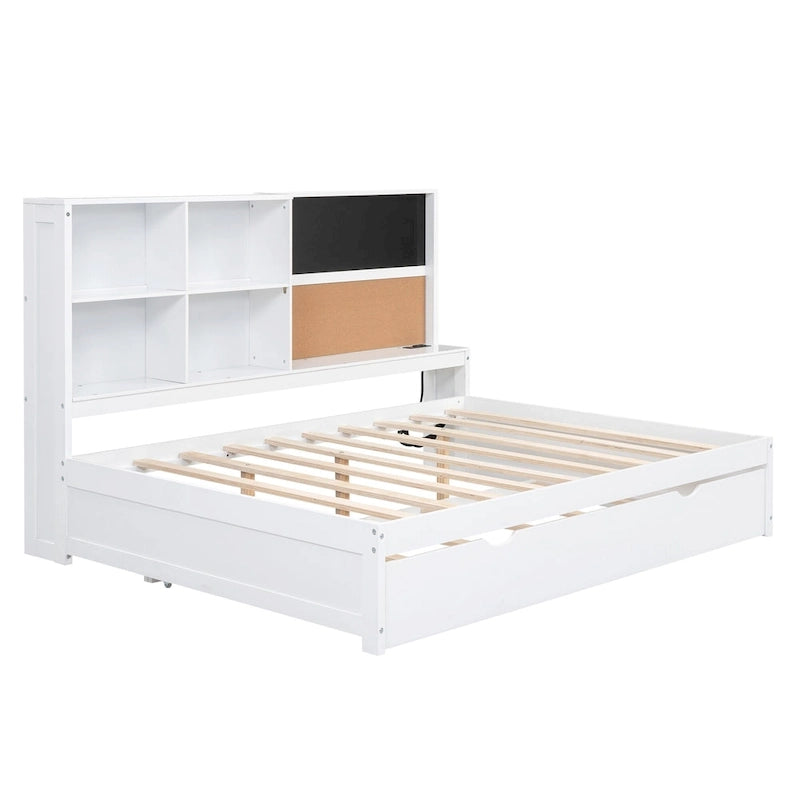 White Full Size Daybed with Trundle and Storage Shelves