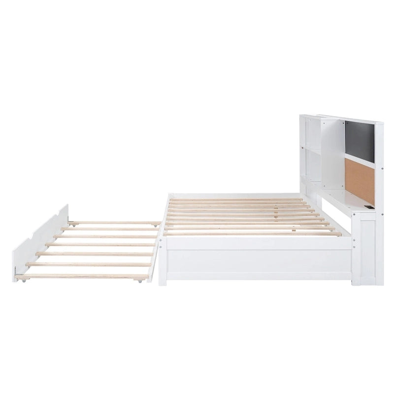 White Full Size Daybed with Trundle and Storage Shelves