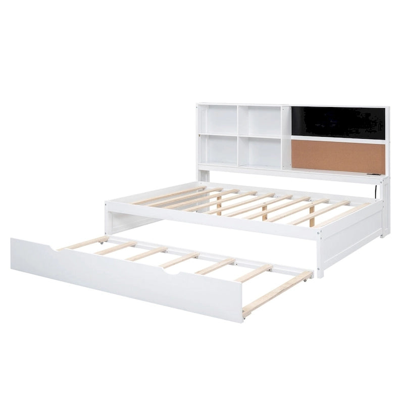White Full Size Daybed with Trundle and Storage Shelves
