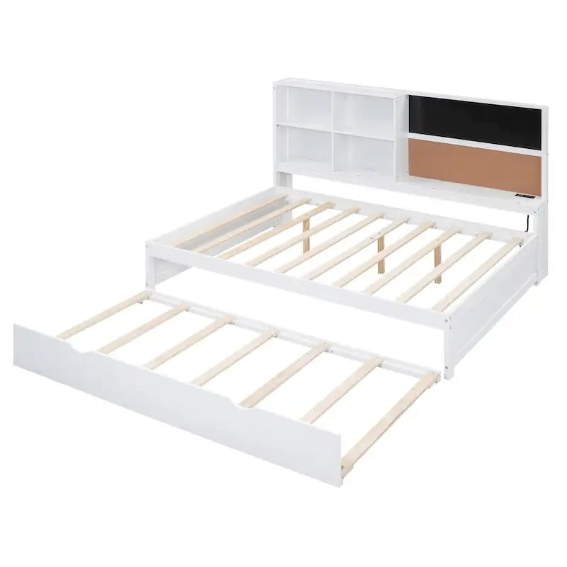 White Full Size Daybed with Trundle and Storage Shelves