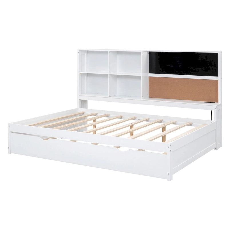 White Full Size Daybed with Trundle and Storage Shelves