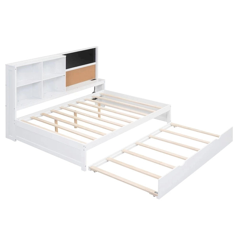 White Full Size Daybed with Trundle and Storage Shelves