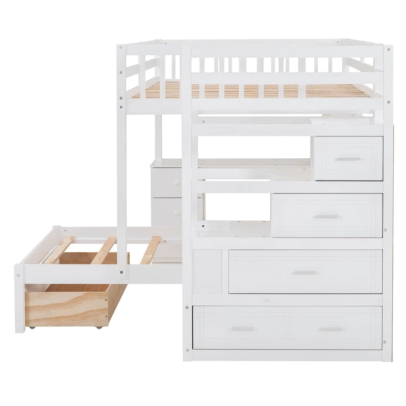 Full Over Twin Bunk Bed with Desk, Drawers and Shelves