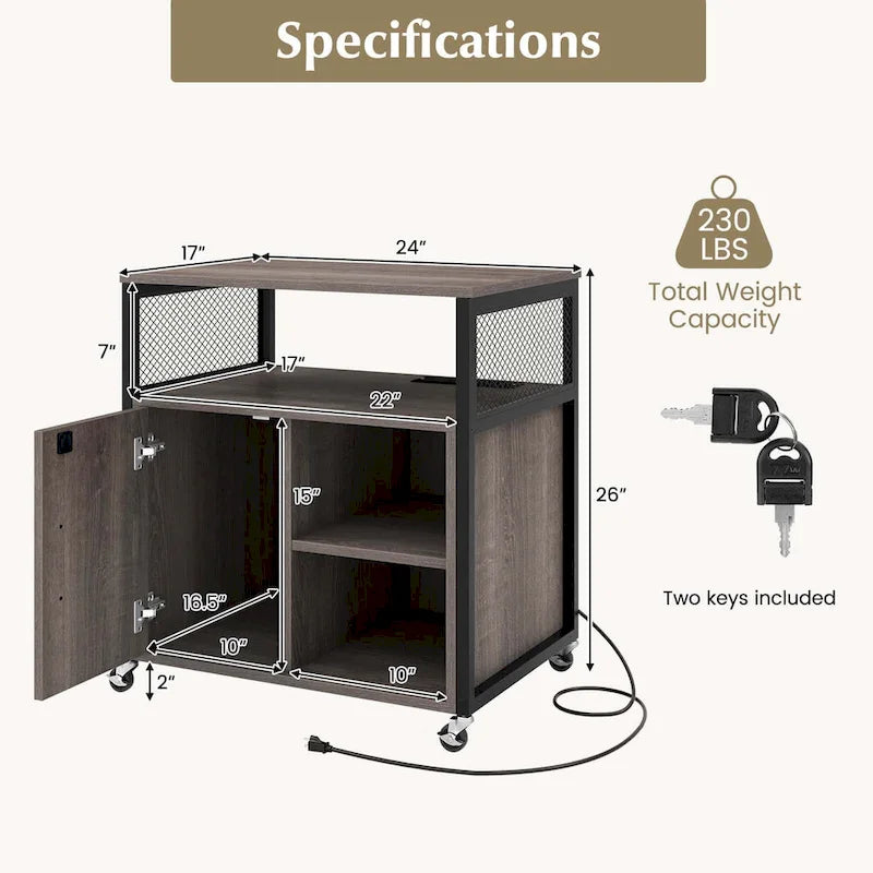 Costway File Cabinet on Wheels with Charging Station & Cable - See Details