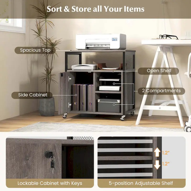 Costway File Cabinet on Wheels with Charging Station & Cable - See Details