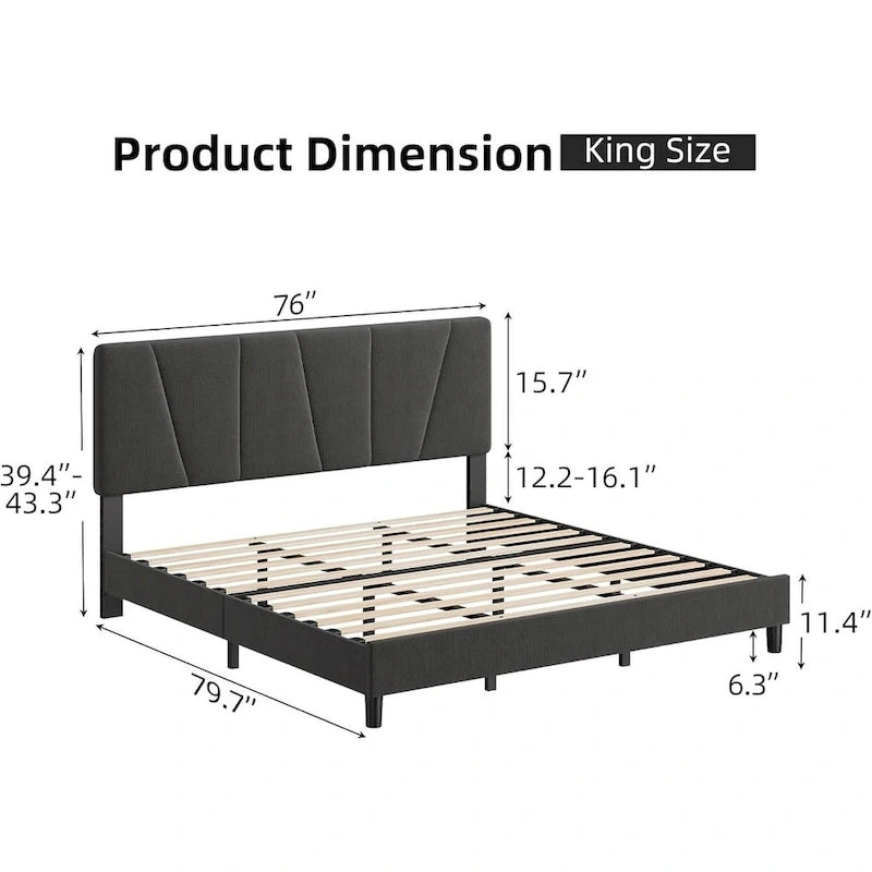 Linen Upholstered Platform Bed Frame with Strong Wooden Slats