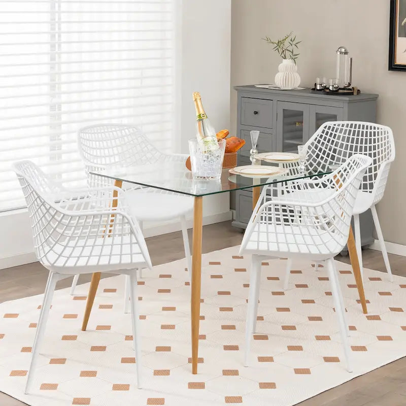 Costway Modern Dining Chair Set of 4 Plastic Shell Hollow withMetal