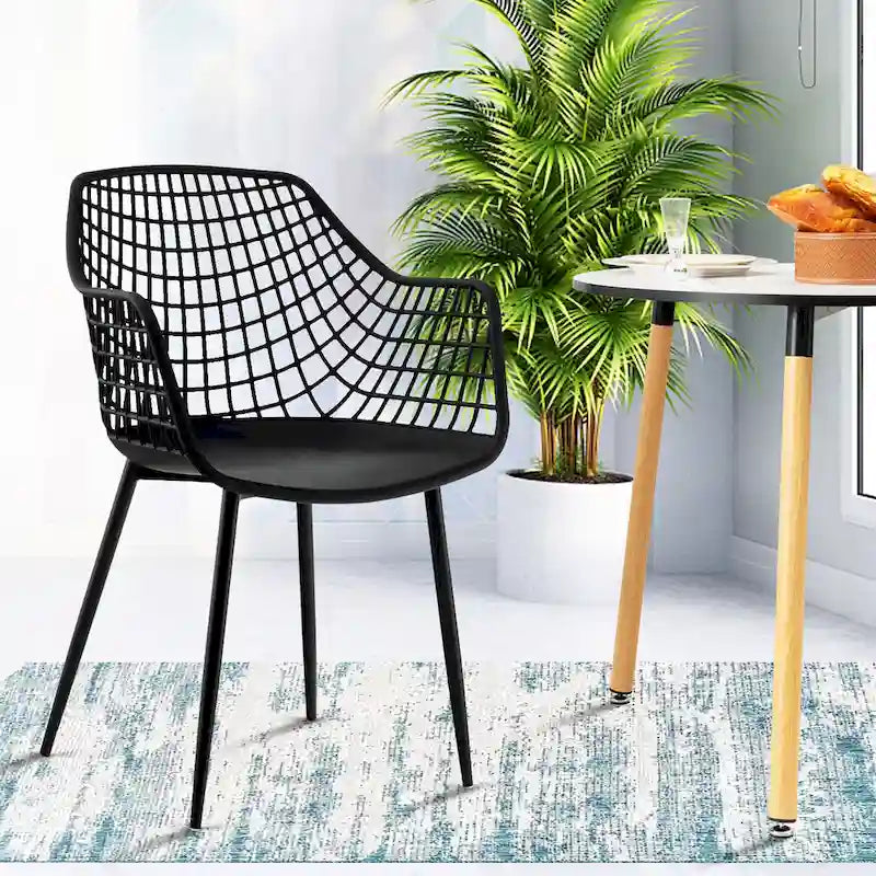 Costway Modern Dining Chair Set of 4 Plastic Shell Hollow withMetal