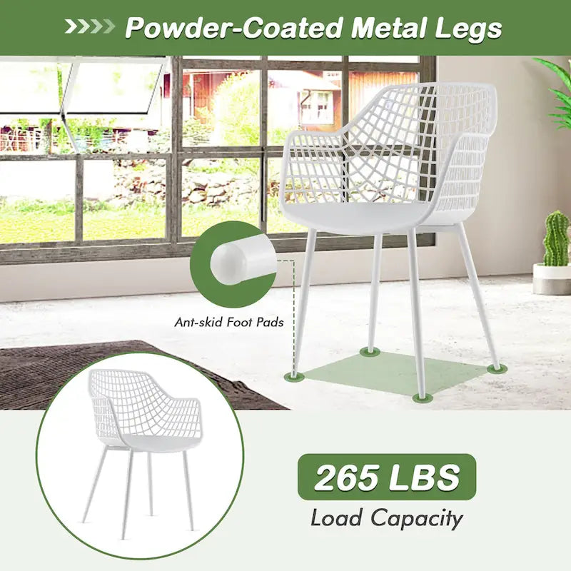 Costway Modern Dining Chair Set of 4 Plastic Shell Hollow withMetal