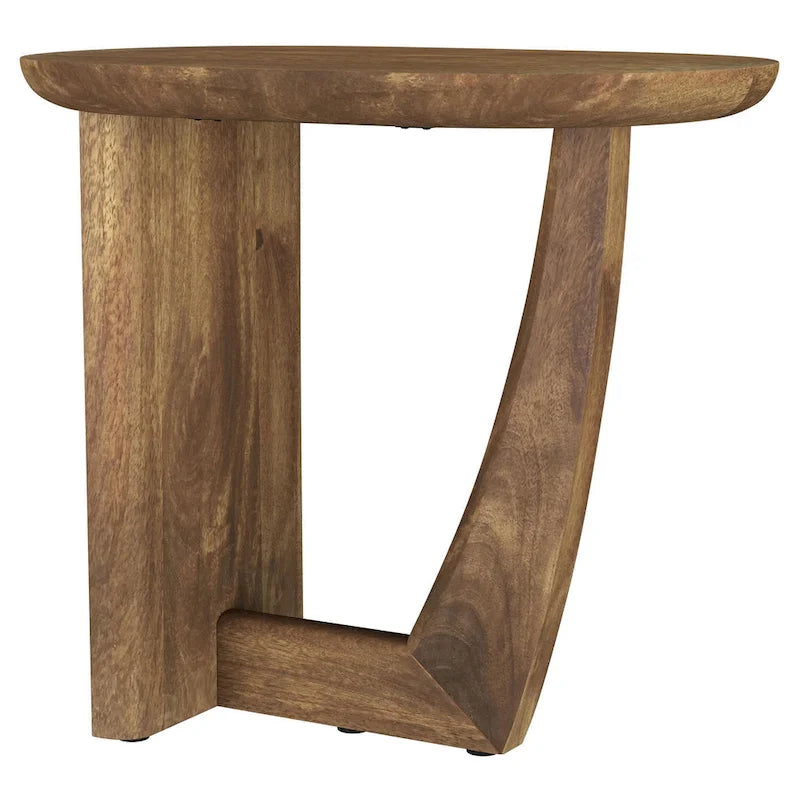 Leti Side End Table, 22 Inch Brown Mango Wood Top, L Shaped Base