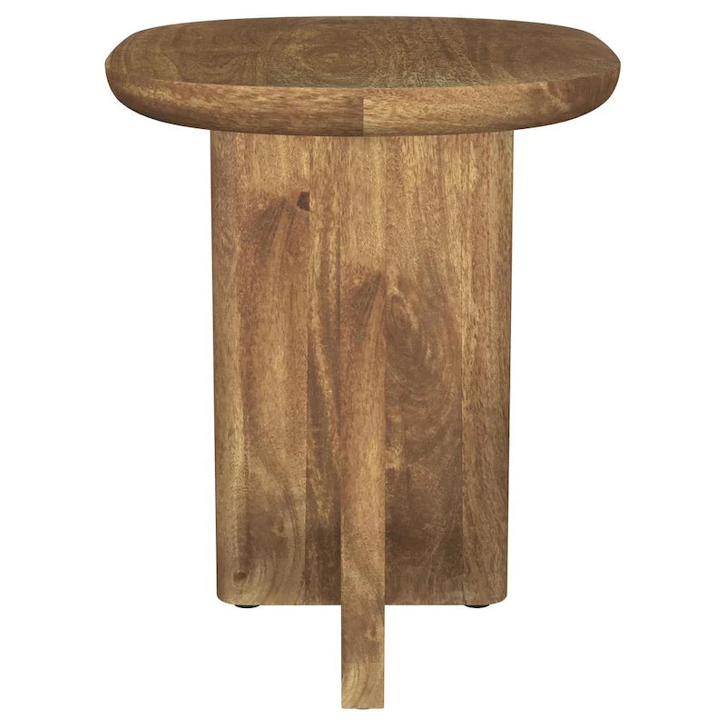 Leti Side End Table, 22 Inch Brown Mango Wood Top, L Shaped Base
