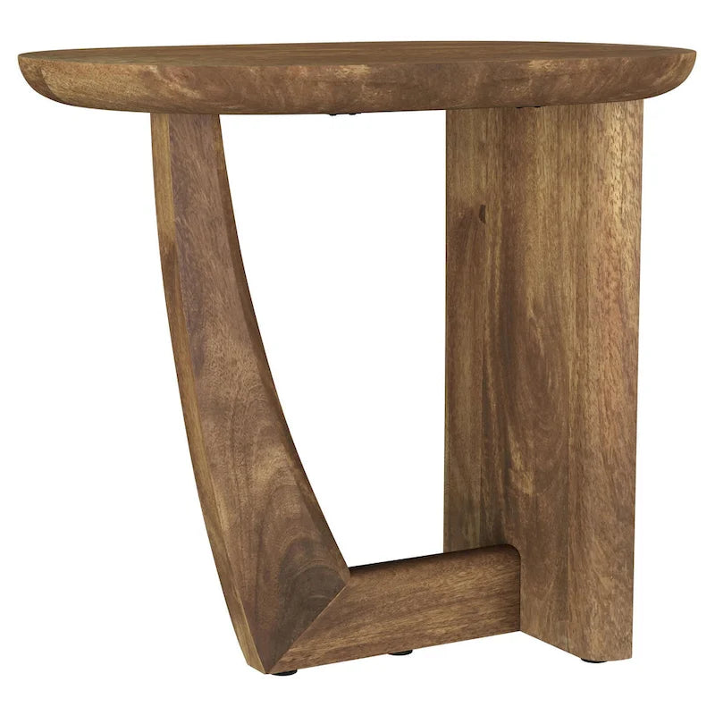 Leti Side End Table, 22 Inch Brown Mango Wood Top, L Shaped Base