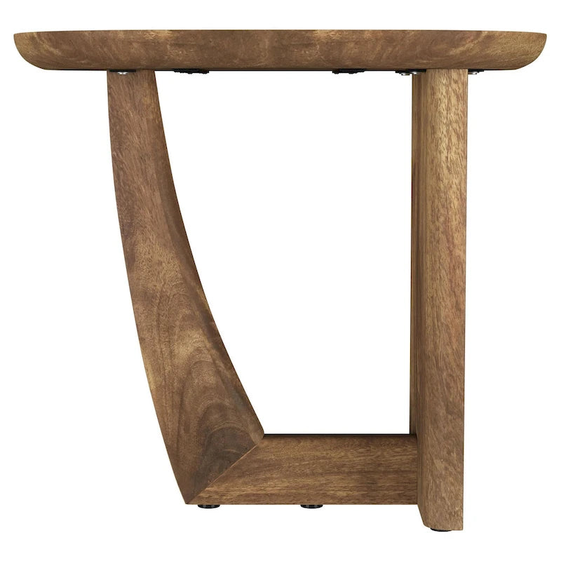 Leti Side End Table, 22 Inch Brown Mango Wood Top, L Shaped Base