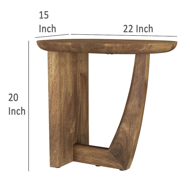 Leti Side End Table, 22 Inch Brown Mango Wood Top, L Shaped Base